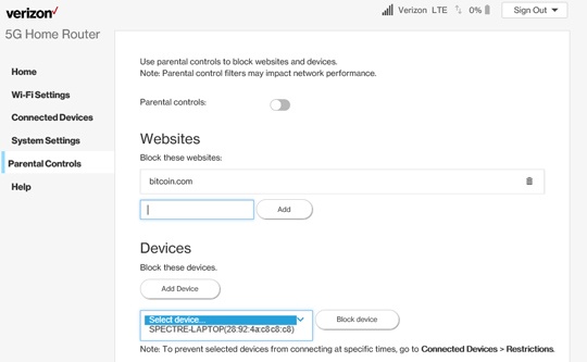 Verizon home internet block sites